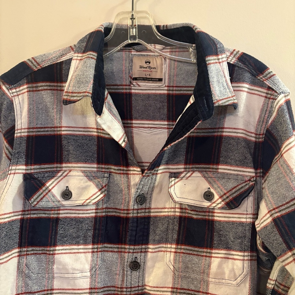 Men's Wind River, Plaid Button up Shirt in Navy, White & Red, Sz Large. - Picture 2 of 8